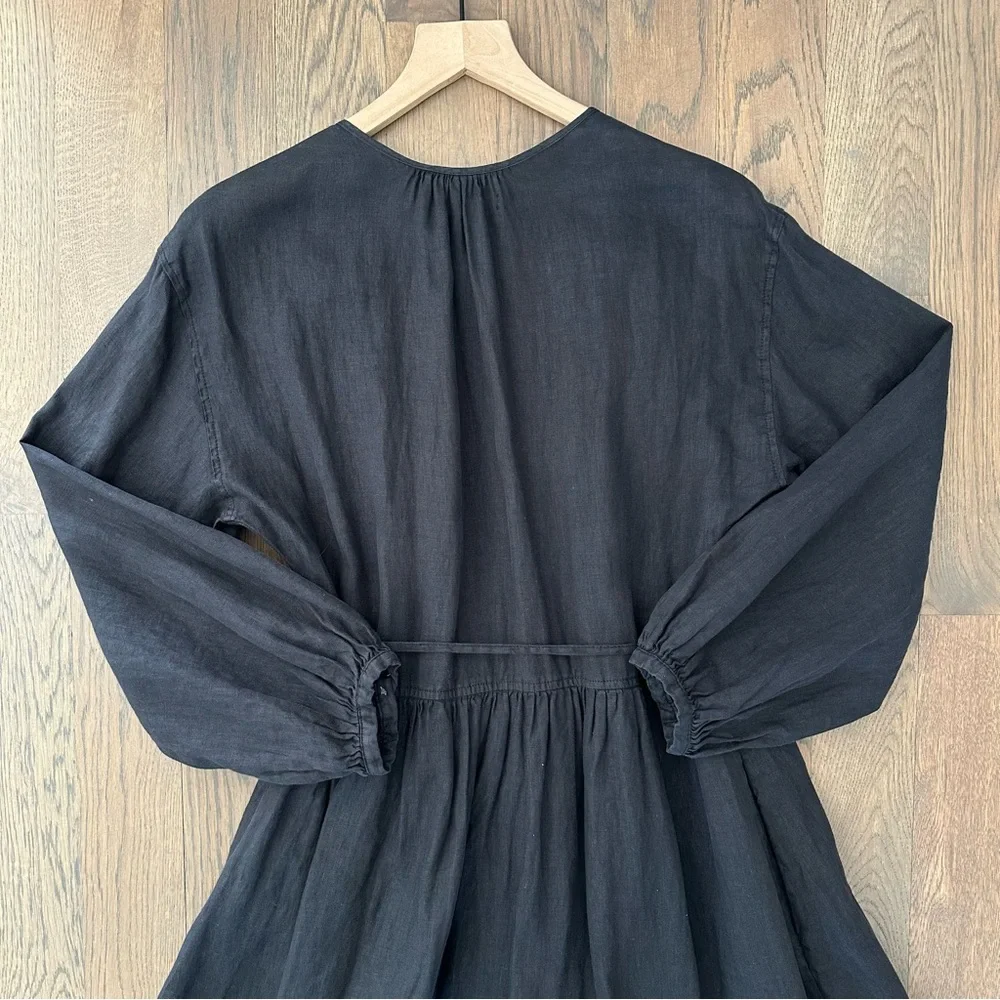NWOT Alex Mill Lauren Long Sleeve Linen Maxi Wrap Dress in Rich Black Large